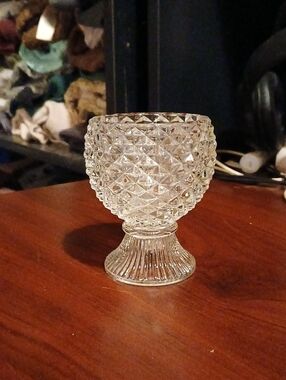 Avon Clear Glass Diamond-Pattern Pedestal Candle Holder